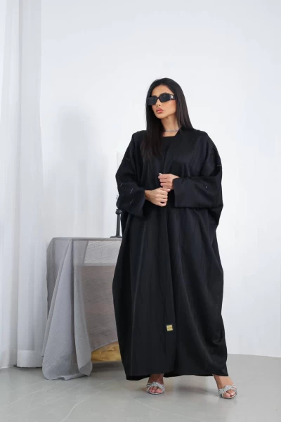 Silk Crepe Abaya with Hand Doubt IB160 Black