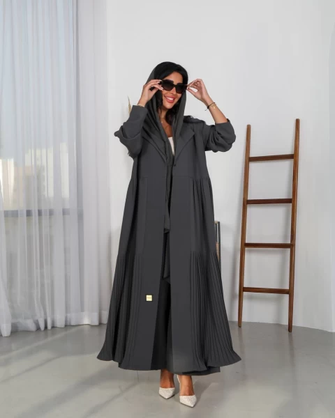 Crepe Abaya  Grey IB148 Gray