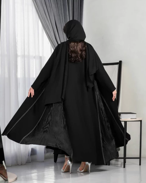 Crepe Abaya with Cobra Silk Black IB138 Black